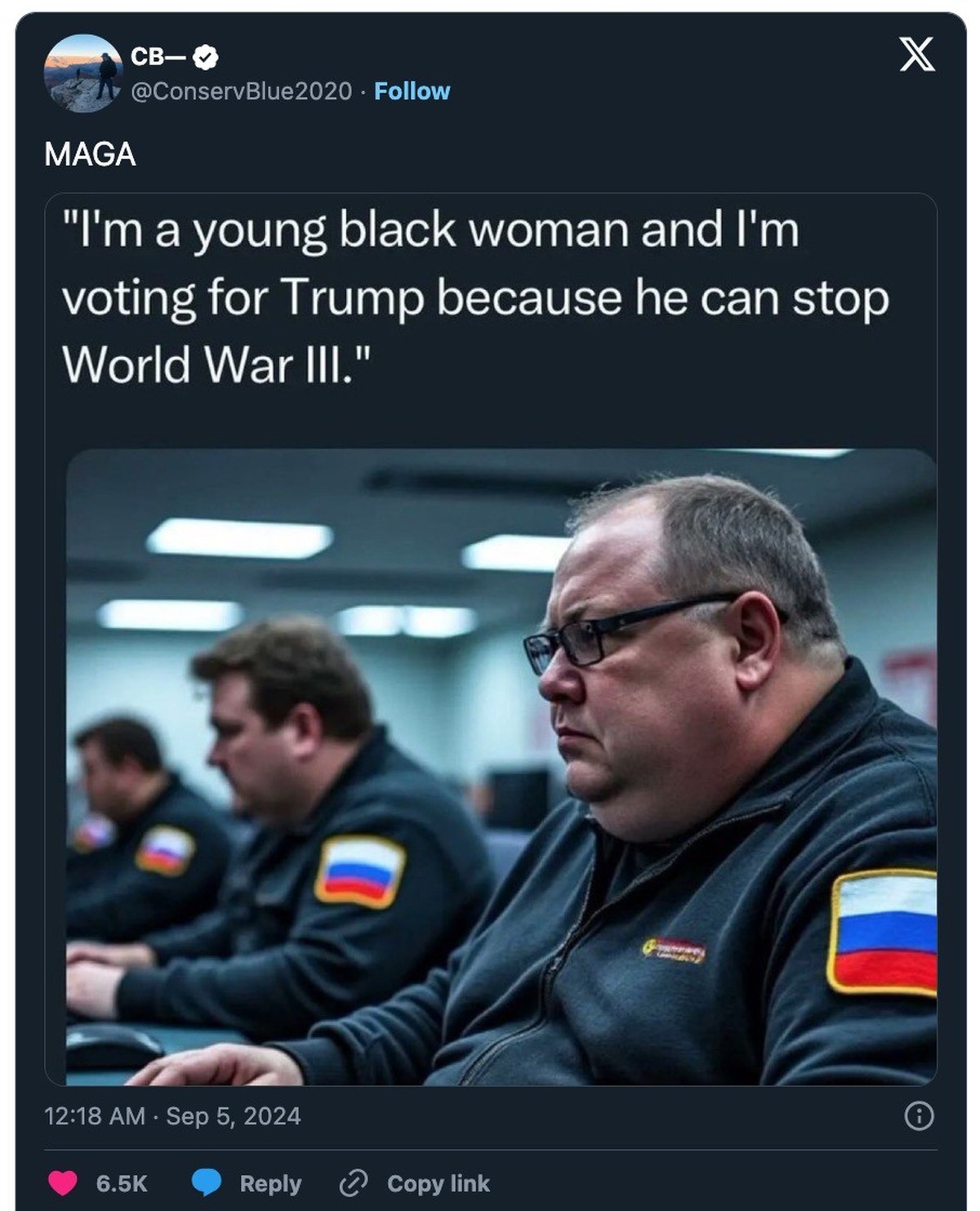 KI-generiertes Bild: Witz über russische Trolle, die Trump unterstützen.