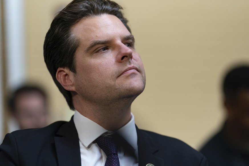 FILE - Rep. Matt Gaetz, R-Fla., appears before the House Rules Committee to propose amendments to the Department of Homeland Security Appropriations Bill, at the Capitol in Washington, Friday, Sept. 2 ...