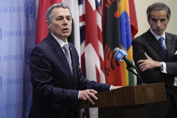 Swiss Foreign Minster Ignazio Cassis speaks to reporters after a Security Council meeting at United Nations headquarters, Tuesday, May 30, 2023. (AP Photo/Seth Wenig)
Ignazio Cassis