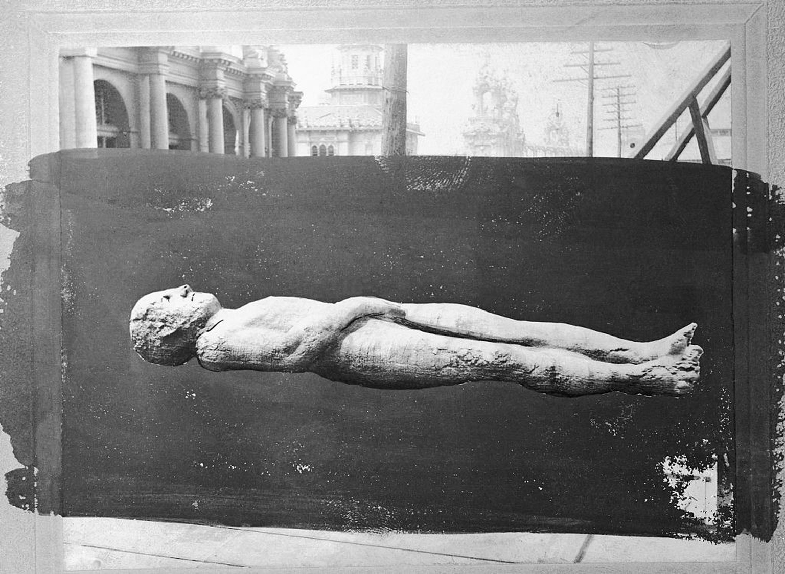 Photograph of the Cardiff Giant, discovered in 1869. The 10-foot tall stone &quot;giant&quot; was a hoax, although many people believed the figure to either be an ancient statue or a petrified prehist ...