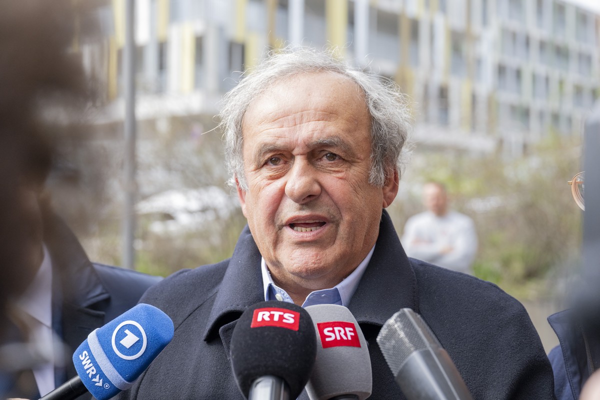 Former UEFA President, Michel Platini reacts after the verdict at the special appeals court, in Muttenz, Switzerland, Tuesday, March 25, 2025. A special appeals court, sitting in Muttenz near Basel, w ...