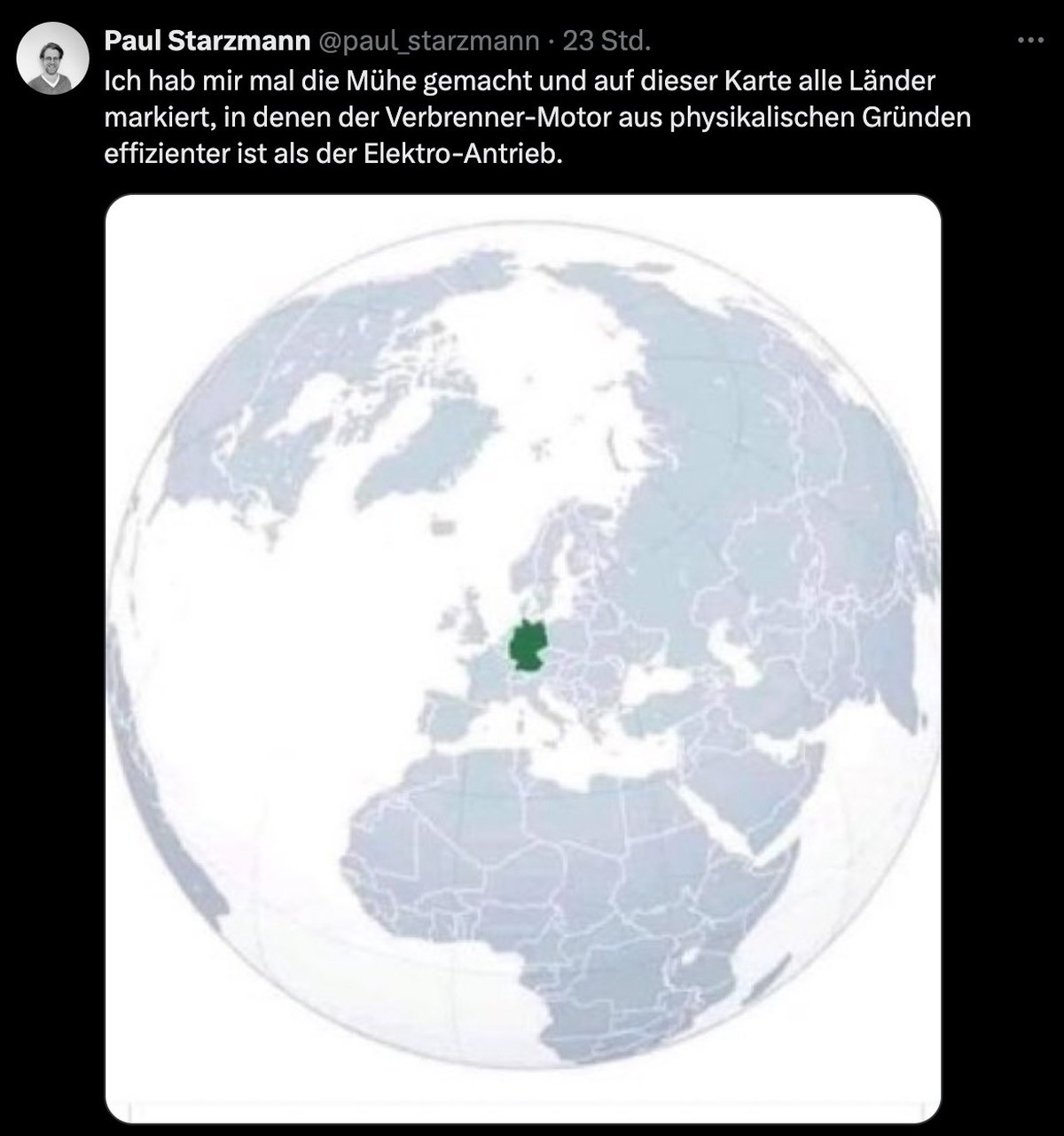 Tweet zur Verbrenner-Fixierung von Deutschland.