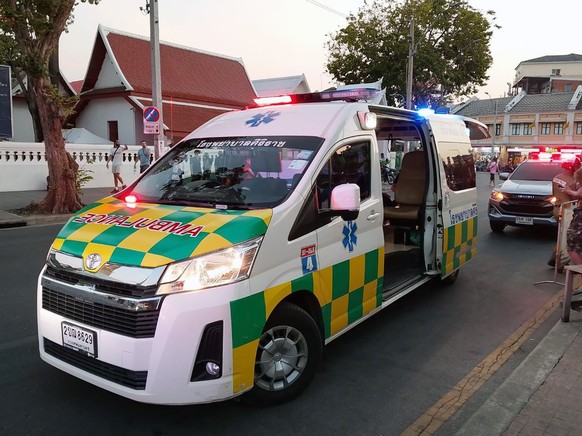 epa11812485 A handout photo made available by the Ruamkatanyu Foundation shows an ambulance and police truck arriving at the scene where former Cambodian opposition Member of Parliament Lim Kimya was  ...