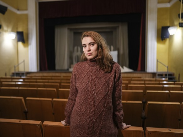 Maria Kutnyakova, an IT specialist, who was nearby the Donetsk Academic Regional Drama Theatre in Mariupol, Ukraine, on March 16, 2022, when it was bombed, poses for a photo at the Lviv Regional Acade ...