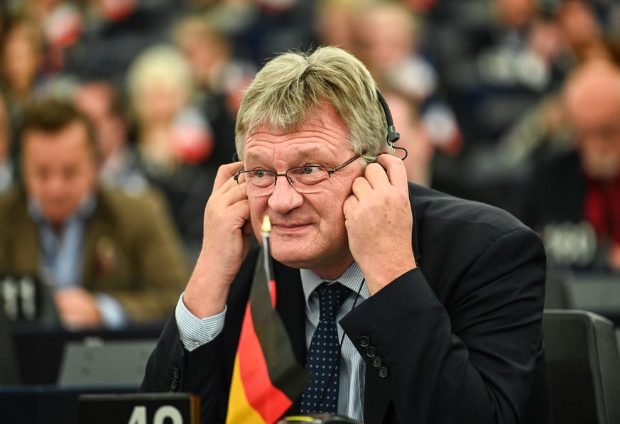 epa08028754 Joerg Meuthen, Member of the European Parliament (MEP) and Alternative for Germany (AfD) party co-leader, looks on before the vote of Members of the European Parliament on her college of c ...