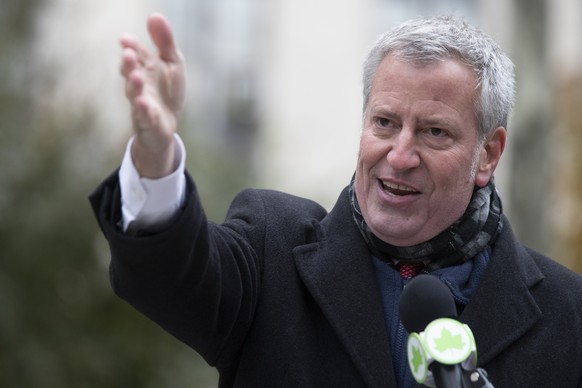 New York City Mayor Bill de Blasio speaks during a ceremony to unveil a statue of Sun Yat-sen in Columbus Park in the Chinatown neighborhood of New York, Tuesday, Nov. 12, 2019. Tuesday marks the 153r ...