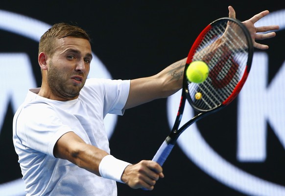 Tennis - Australian Open - Melbourne Park, Melbourne, Australia - 20/1/17 Britain&#039;s Daniel Evans hits a shot during his Men&#039;s singles third round match against Australia&#039;s Bernard Tomic ...