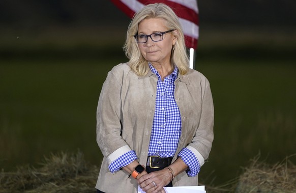 Rep. Liz Cheney, R-Wyo., waits to speak Tuesday, Aug. 16, 2022, at an Election Day gathering in Jackson, Wyo. Challenger Harriet Hageman has defeated Cheney in the primary. (AP Photo/Jae C. Hong)