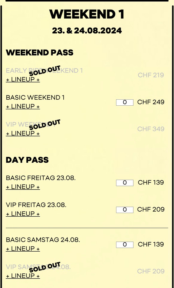 Verfügbare Tickets für das Zürich Openair.