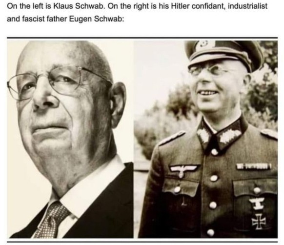 On the left is Klaus Schwab.  Whether on the right is his Hitler confidant, industrialist and fascist father Eugen Schwab