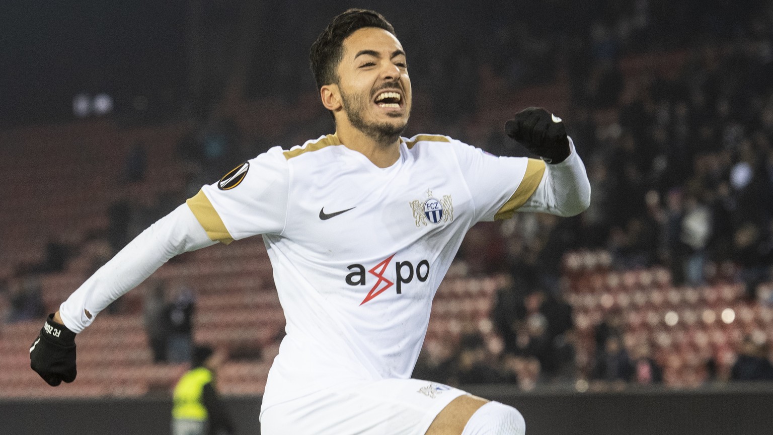 Zurich&#039;s Salim Khelifi celebrates his 1:1 goal during the UEFA Europa League group stage soccer match between Switzerland&#039;s FC Zurich and Cyprus&#039; AEK Larnaca FC at the Letzigrund stadiu ...