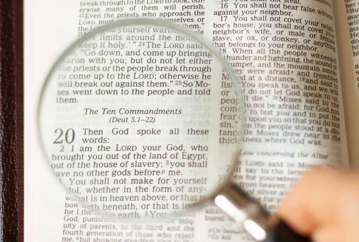 The ten commandments of God from Exodus 20. Open Holy Bible concept. Spiritual intent Law of God. Truth and faith in God's Word. xkwx ten commandments, God, Jesus, Christ, 10 commandments, I am t ...