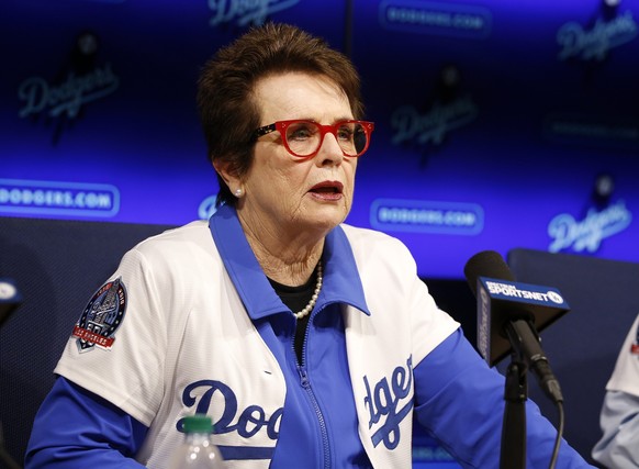 Tennis champion Billie Jean King speaks during a news conference where the Los Angeles Dodgers announced that she and her partner Ilana Kloss are joining the team ownership group in Los Angeles, Frida ...