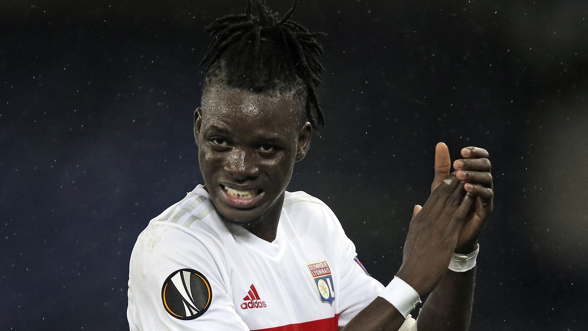 Lyon's match winner Bertrand Traore celebrates after winning the Group E Europa League soccer match between Everton F.C. and Olympique Lyon at Goodison Park Stadium, Liverpool, England, Thursday ...