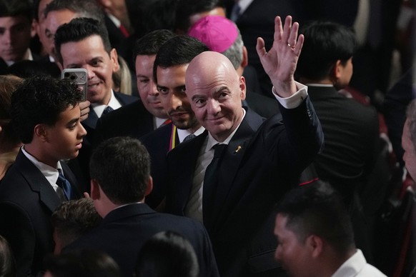 FIFA President Gianni Infantino arrives for the inauguration of President Abelardo de la Espriella in Cali, Colombia, Friday, Aug. 7, 2026. (AP Photo/Matias Delacroix)
Gianni Infantino