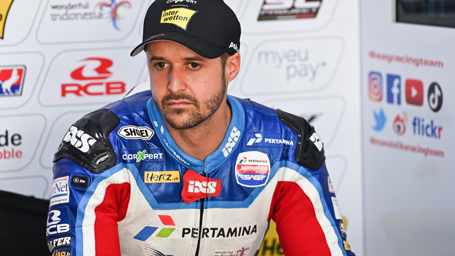 Moto2-Fahrer Tom Luethi beim Qualifying anlaesslich des Moto Grand Prix von Doha 2021 auf dem Losail International Circuit in Losail, Katar, am Samstag, 3. April 2021. (KEYSTONE/Karl Fritz Glaenzel)