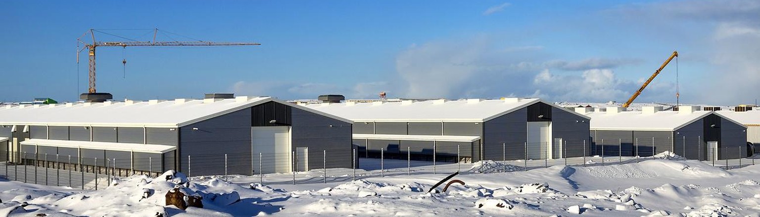 epa06537466 A general view showing the Datacenter Mjoelnir located in Fitjar, Reykjanesbaer, Reykjanes peninsula, Iceland, 17 February 2018. A cryptocurrency mining company, Genesis-Mining runs a farm ...