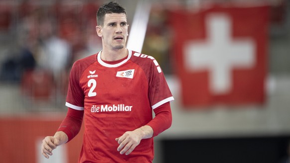 Switzerland&#039;s Andy Schmid reacts during the Yellow Cup Handball game between Switzerland and Ukraine in Switzerland, Winterthur, Friday 03 January 2020. (KEYSTONE/Ennio Leanza)