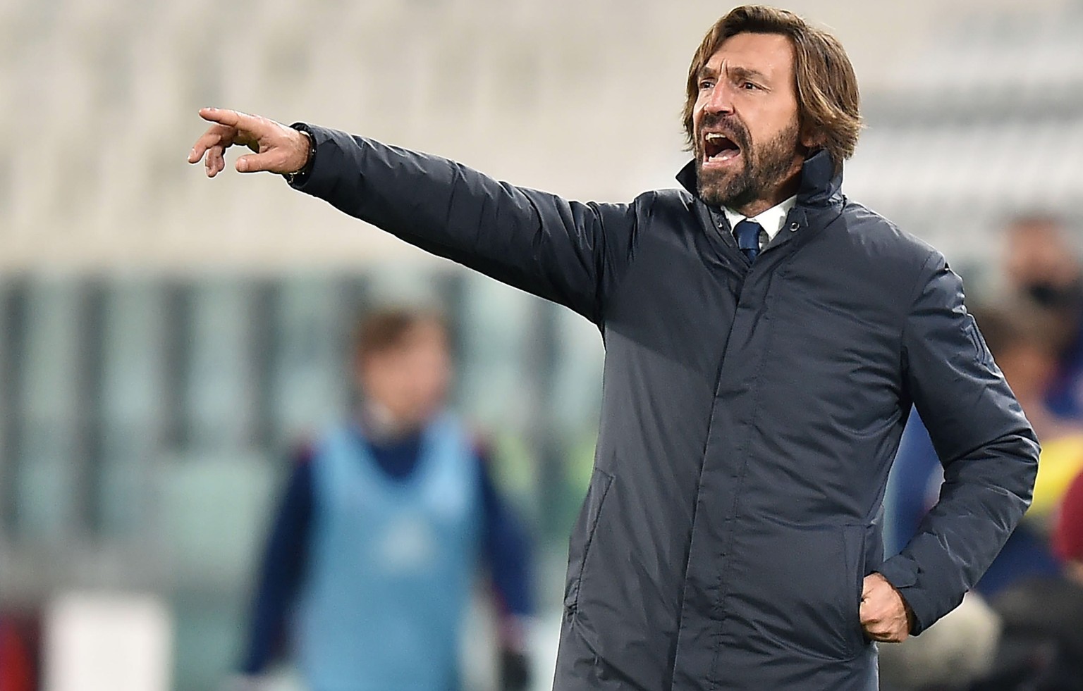 epa08834954 Juventus coach Andrea Pirlo gestures during the Italian Serie A soccer match Juventus FC vs Cagliari Calcio at the Allianz stadium in Turin, Italy, 21 November 2020. EPA/ALESSANDRO DI MARC ...