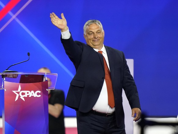 Hungarian Prime Minister Viktor Orban waves after speaking at the Conservative Political Action Conference (CPAC) in Dallas, Thursday, Aug. 4, 2022. (AP Photo/LM Otero)
Viktor Orban