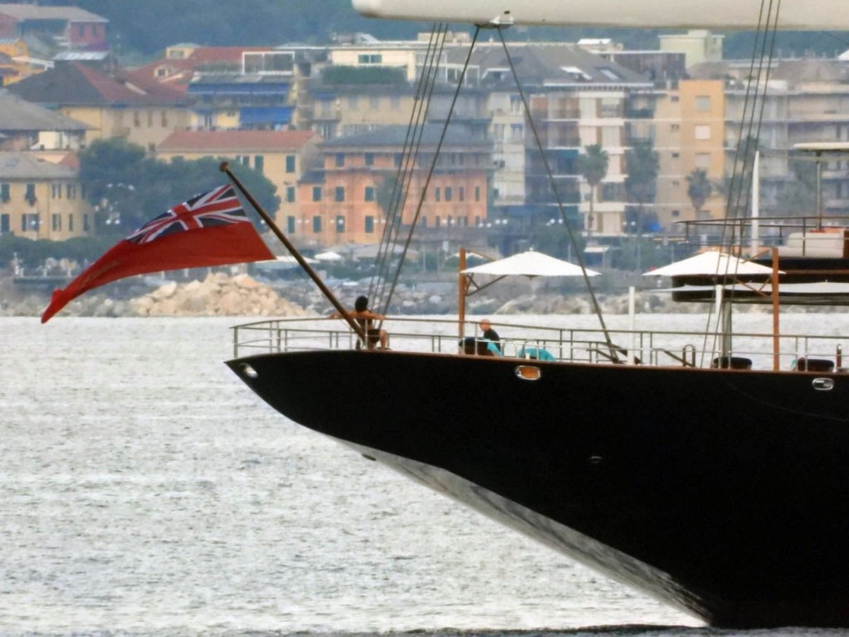 PORTOFINO, ITALY - JUNE 12: Lauren Sanchez and Jeff Bezos are seen on Jeff Bezos' yacht on June 12, 2023 in Portofino, Italy. (Photo by MEGA/GC Images)