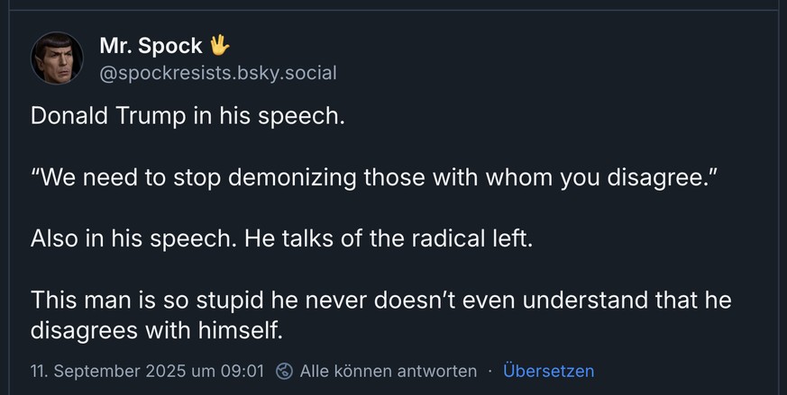 Die Rede von Donald Trump nach der Ermordung von Charlie Kirk sorgt für Kritik.