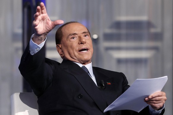 epa06431812 Italian former prime minister and leader of &#039;Forza Italia&#039; party Silvio Berlusconi speaks during the recording of Rai TV program &#039;Porta a Porta&#039; hosted by journalist Br ...