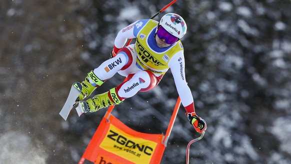 Switzerland&#039;s Urs Kryenbuehl speeds down the course during an alpine ski, men&#039;s World Cup downhill, in Bormio, northern Italy, Wednesday, Dec. 30, 2020. (AP Photo/Marco Trovati)