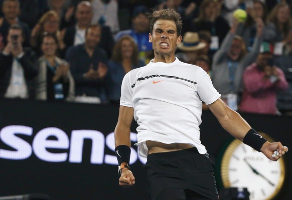 Tennis - Australian Open - Melbourne Park, Melbourne, Australia - 25/1/17 Spain&#039;s Rafael Nadal celebrates winning his Men&#039;s singles quarter-final match against Canada&#039;s Milos Raonic. RE ...