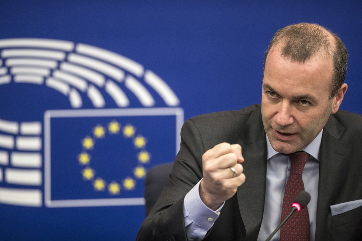 Manfred Weber, chairman of EPP group at the European Parliament, gestures during a press conference in Strasbourg, eastern France, Tuesday, Nov.13, 2018. (AP Photo/Jean-Francois Badias)