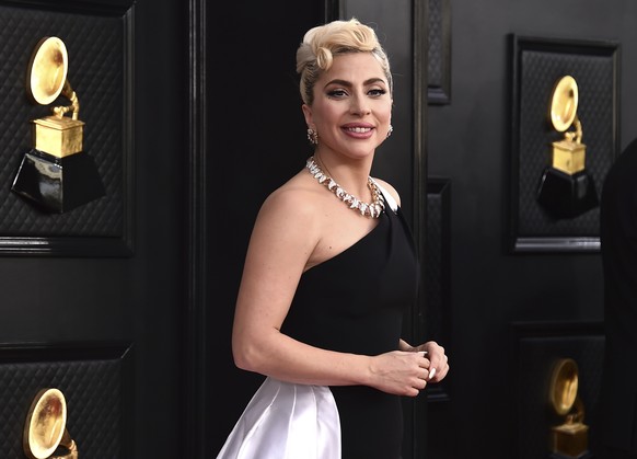 FILE - Lady Gaga arrives at the 64th annual Grammy Awards at the MGM Grand Garden Arena on April 3, 2022, in Las Vegas. Federal authorities are offering a $5,000 reward for information about the man w ...
