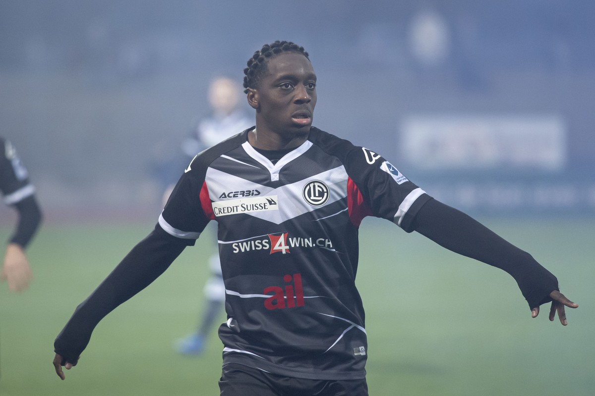 Lugano ?s player Christopher Lungoyi, during the Super League soccer match FC Lugano against FC Lucern, at the Cornaredo stadium in Lugano, Sunday, November 21, 2021. (KEYSTONE/Ti-Press/Pablo Gianinaz ...