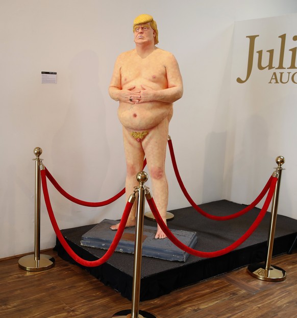 epa06705529 The &#039;Emperor Has No Balls&#039; or more commonly referred to as &#039;Naked Trump&#039; statue by West Coast anarchist collective UNDERLINE signed by Ginger is on display to be auctio ...