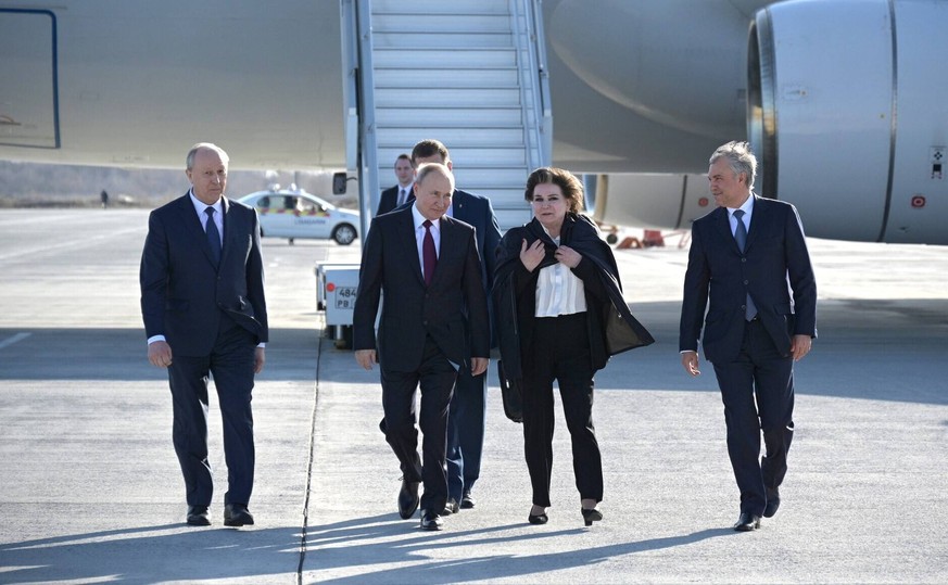 April 12, 2021. - Russia, Saratov Region, Engels. - Saratov Region Governor Valery Radayev, Russian President Vladimir Putin, former cosmonaut/State Duma member Valentina Tereshkova, Russian State Dum ...