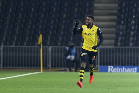 YBs Jordsan Sibatcheu, jubelt nach seinem Tor (1-0), im Fussball Meisterschaftsspiel der Super League zwischen dem BSC Young Boys und dem FC Lugano, im Stadion Wankdorf in Bern, am Samstag, 19. Dezemb ...