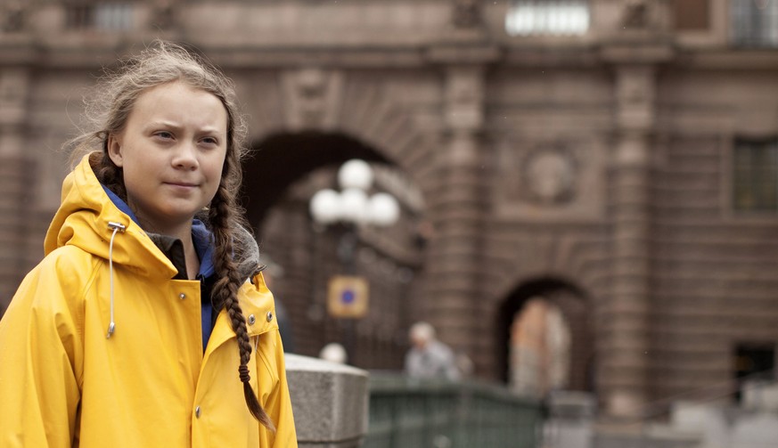 This image released by Hulu shows activist Greta Thunberg in a scene from the documentary &quot;I Am Greta.&quot; The film premieres Friday on Hulu. (Hulu via AP)