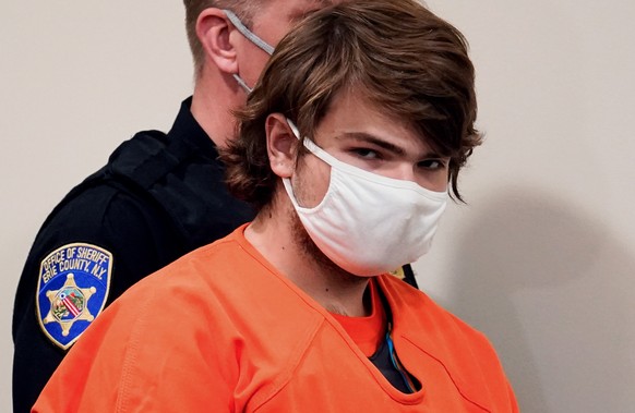 FILE - Payton Gendron is led into court on May 19, 2022 for a hearing at Erie County Court, in Buffalo, NY.  The white supremacist will be sentenced to life in prison on Wednesday, February 15…