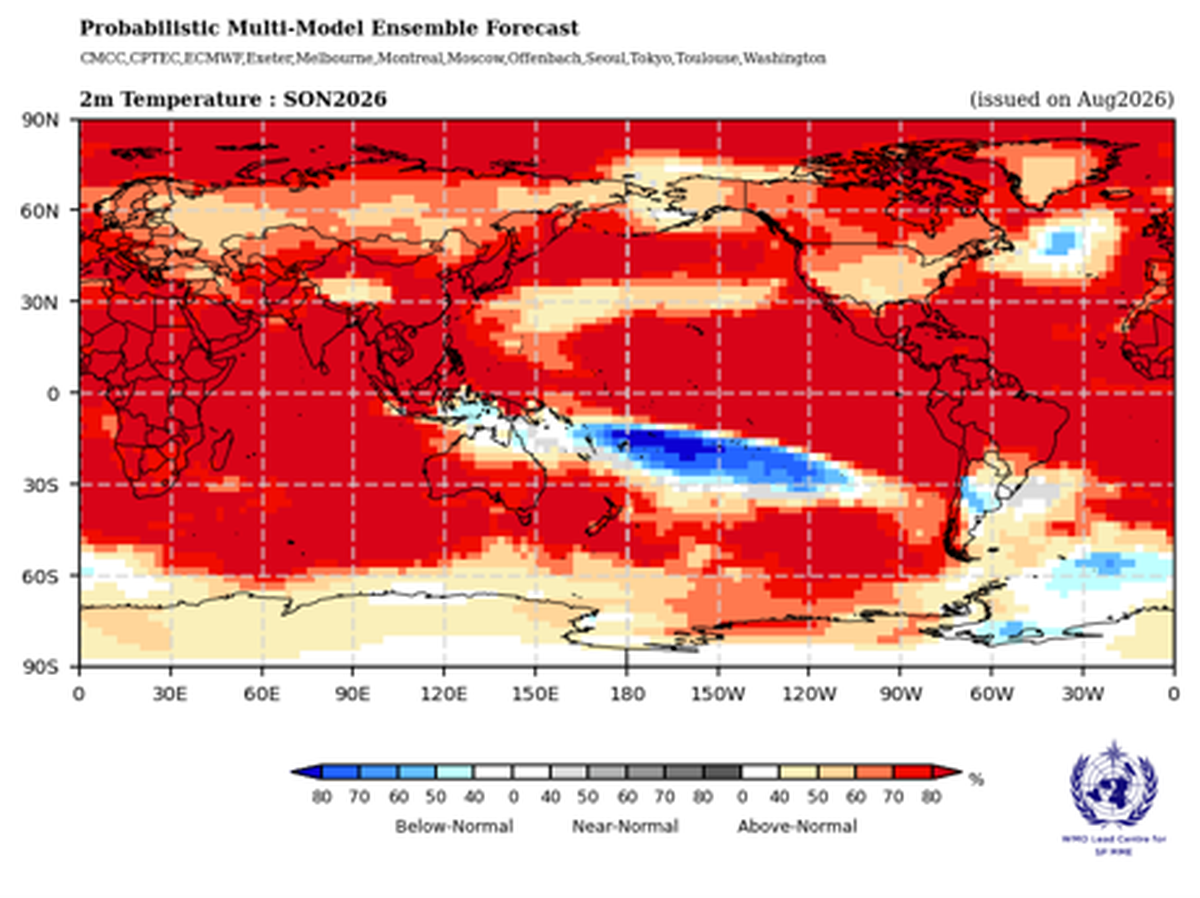 Die Temperaturanomalien im Ozean vom August 2026.