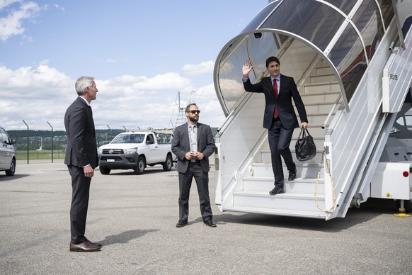 Prime minister Justin Trudeau of Canada arrives at Zurich airport in Zurich Kloten, Switzerland, Saturday, June 15, 2024. Heads of state from around the world gather on the Buergenstock Resort in cent ...