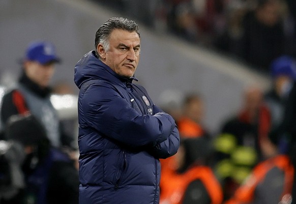 epa10510133 Head coach of Paris Saint-Germain Christophe Galtier reacts during the UEFA Champions League Round of 16, 2nd leg match between Bayern Munich and Paris Saint-Germain in Munich, Germany, 08 ...