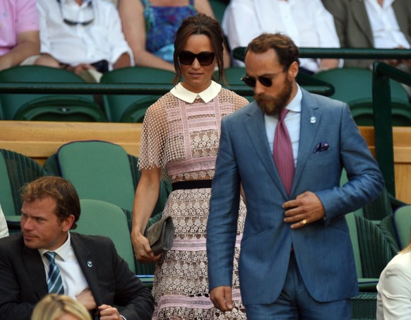 epa06067418 Pippa Middleton and her brother James Middleton arrive in the Royal Box on Centre Court during the Wimbledon Championships at the All England Lawn Tennis Club, in London, Britain, 05 July  ...