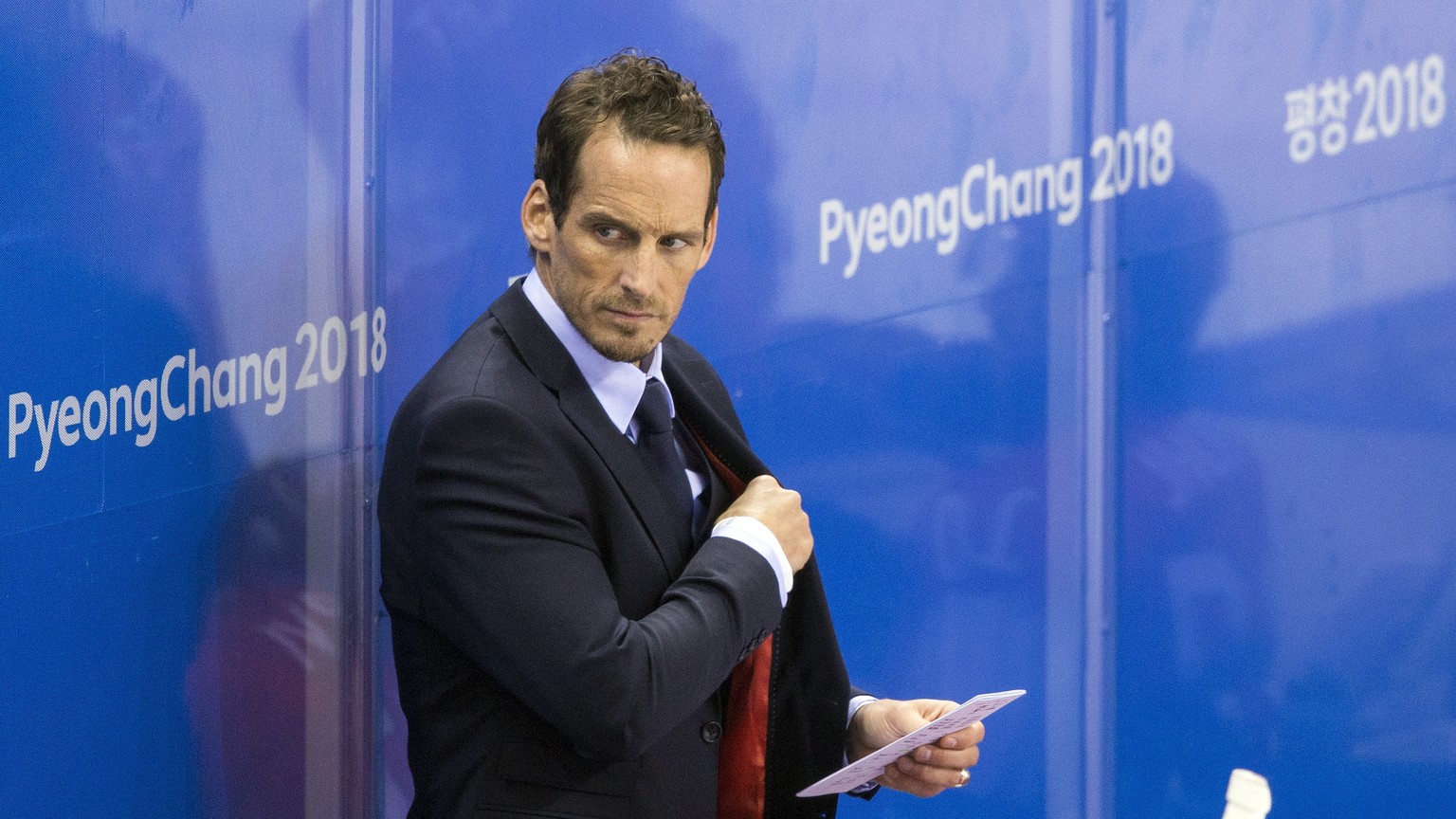 Patrick Fischer, head coach of Switzerland, during the men ice hockey play-off qualification match between Switzerland and Germany in the Kwandong Hockey Center in Gangneung during the XXIII Winter Ol ...