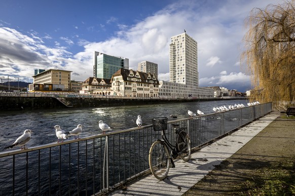 Die neue staedtische Wohnsiedlung Tramdepot Hard, neben der Limmat, am Dienstag, 7. Januar 2025 in Zuerich. Beim Escher-Wyss-Platz entsteht eine neue staedtische Wohnsiedlung: Auf das Tramdepot Hard w ...