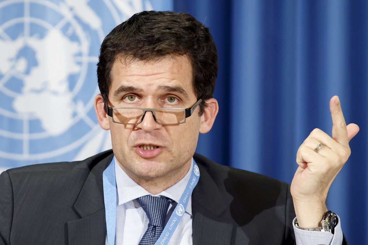 Switzerland's Nils Melzer, UN Special Rapporteur on Torture, informs to the media after his visit to Serbia during a press conference, at the European headquarters of the United Nations in Geneva ...