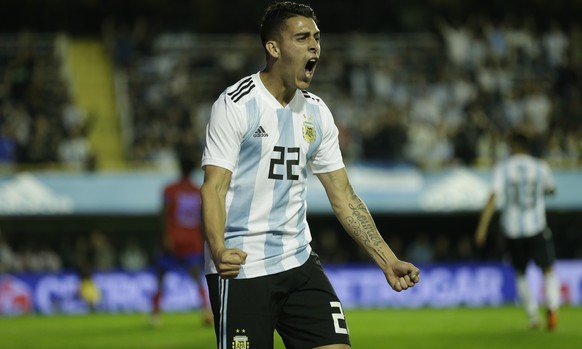 Argentina&#039;s Cristian Pavon celebrates a teammates goal during a friendly soccer match between Argentina and Haiti in Buenos Aires, Argentina, Tuesday, May 29, 2018. (AP Photo/Victor R. Caivano)