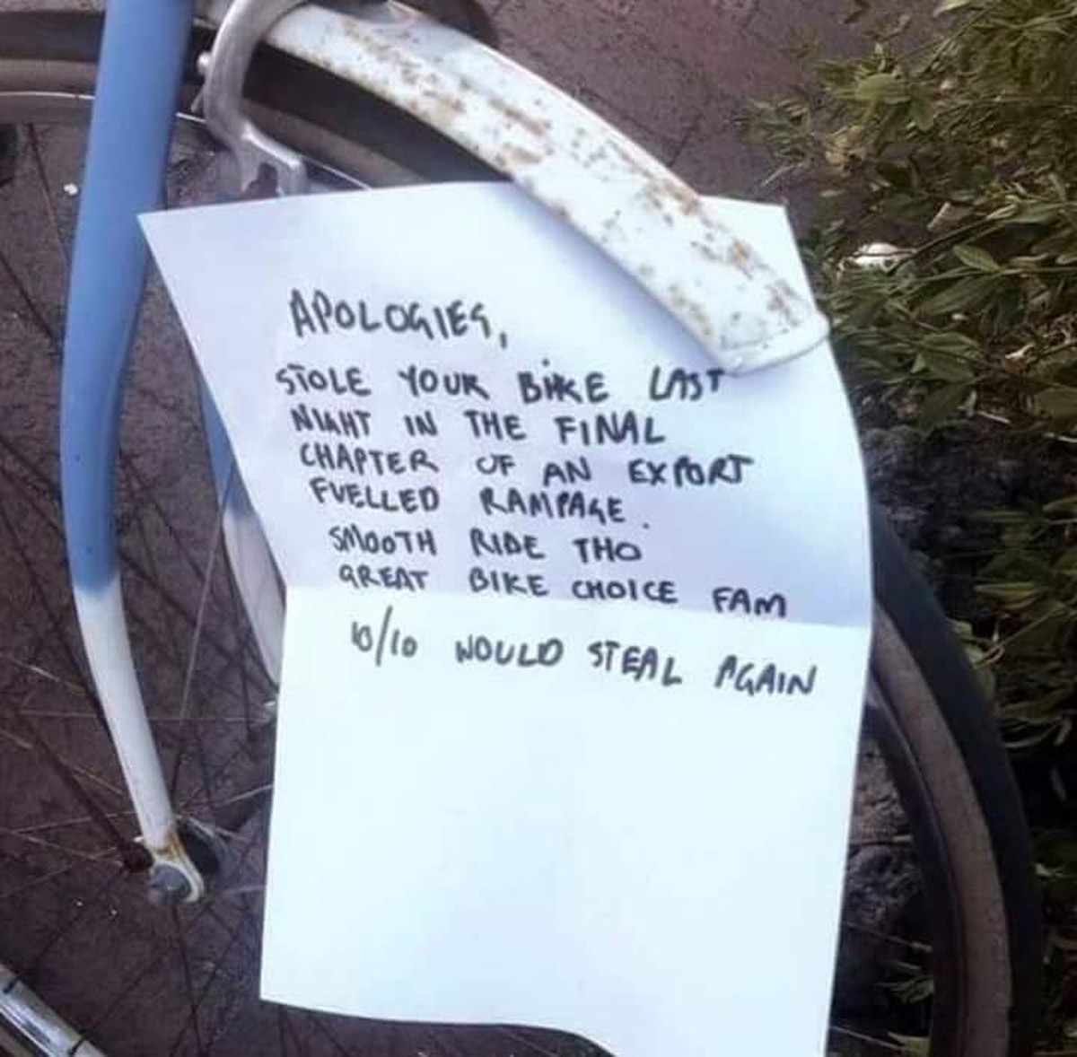 Noch so ein reumütiger Dieb. Diesmal war's ein Velo im Suff.