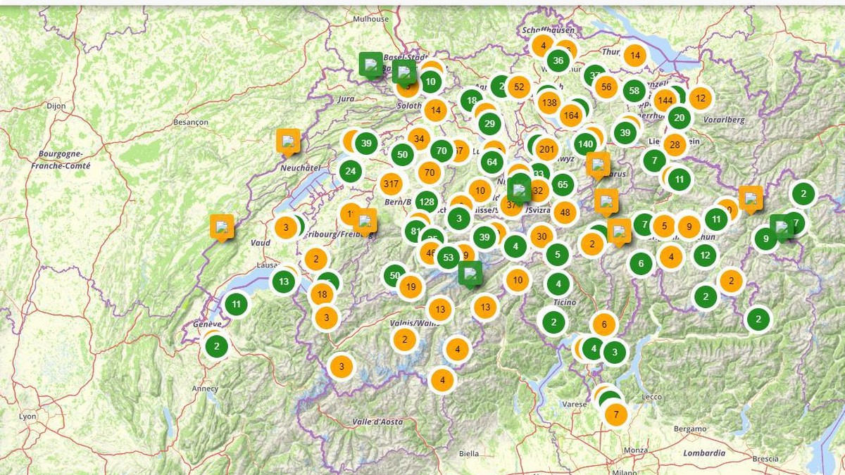 Karte Das sind alle DefibrillatorStandorte in der Schweiz
