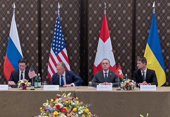 In this photo provided by the National Security and Defense Council of Ukraine press office, the U.S. delegation attends the next round of trilateral talks between the United States, Ukraine and Russi ...