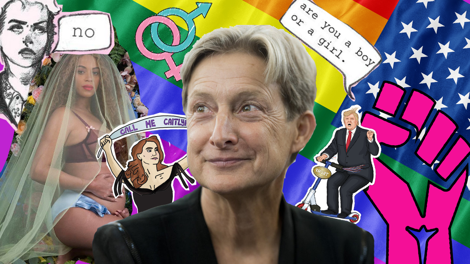 Judith Butler, umgeben von amerikanischen Ikonen.