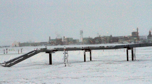 This Feb. 9, 2016, photo shows ice forming on pipelines built near the Colville-Delta 5 field, or as it's more commonly known, CD5, drilling site on Alaska's North Slope. ConocoPhillips in O ...